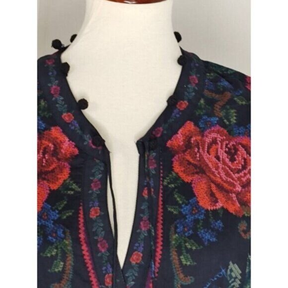 FARM Rio Mini Dress S Black Flower Tapestry Teal Floral Cottagecore Summer - Picture 6 of 16